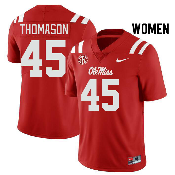 Women #45 Beau Thomason Ole Miss Rebels College Football Jerseys Stitched Sale-Red